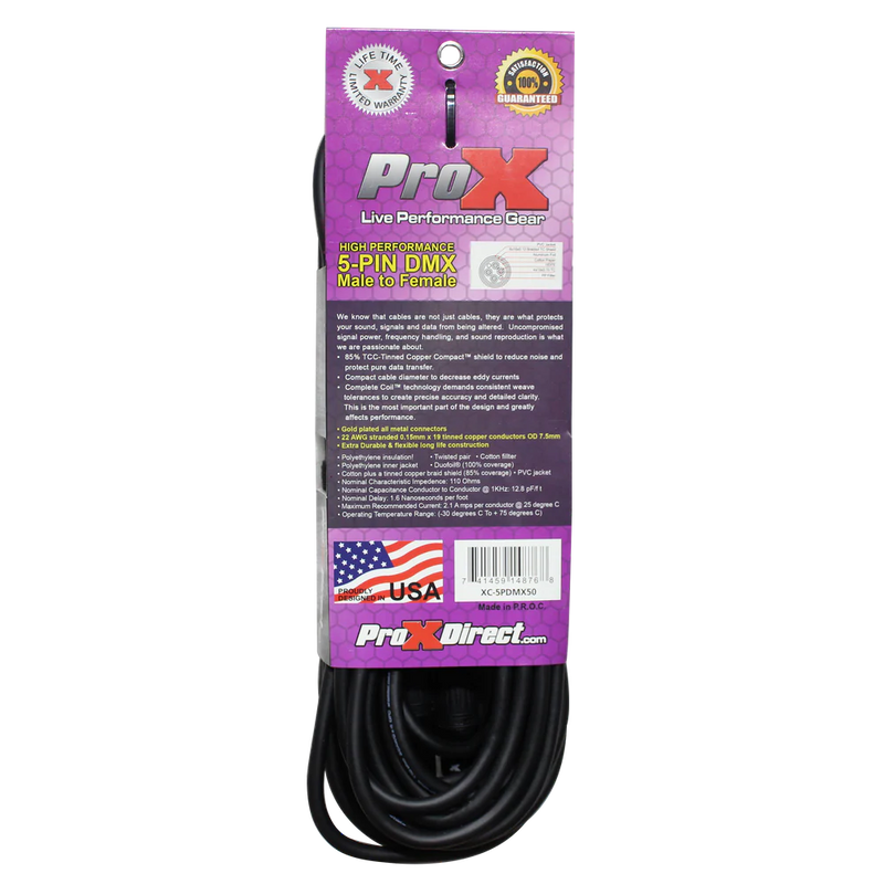 PRO-X- XC-5PDMX50 - ProX XC-5PDMX50 50 Ft. DMX XLR5-M to XLR5-F High Performance Cable