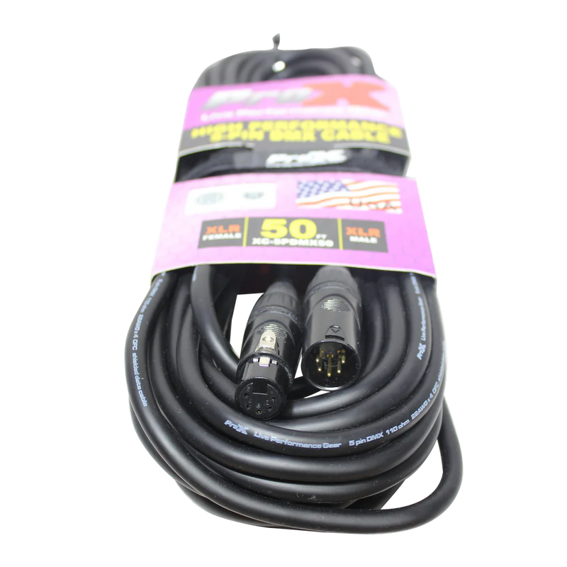 PRO-X- XC-5PDMX50 - ProX XC-5PDMX50 50 Ft. DMX XLR5-M to XLR5-F High Performance Cable