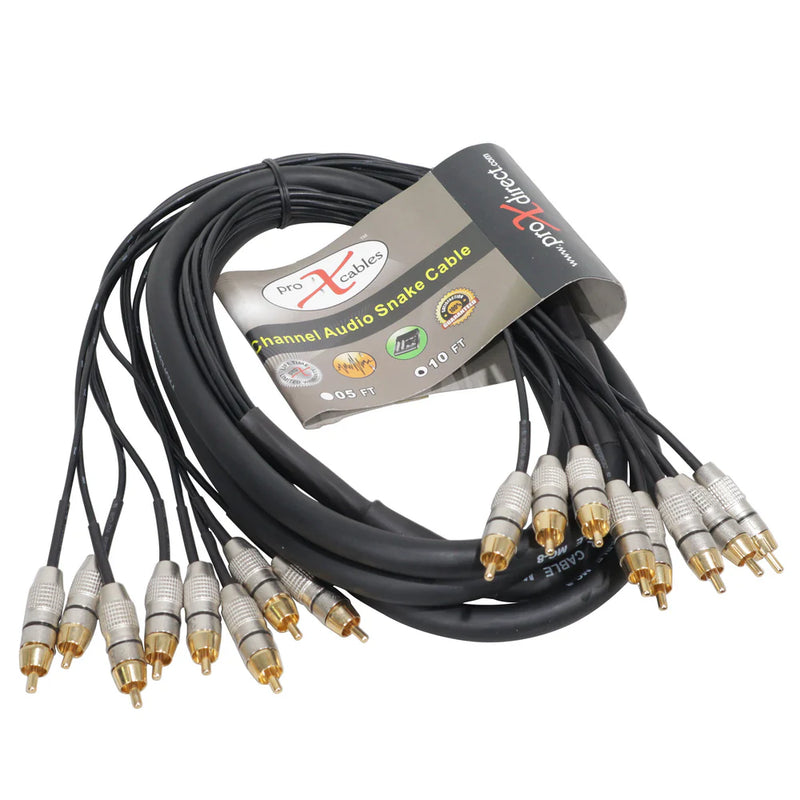 PRO-X- XC-8RCA10 - ProX XC-8RCA10 10' FT Premium 8 Channel Snake 8x RCA Male to 8x RCA Male Cable