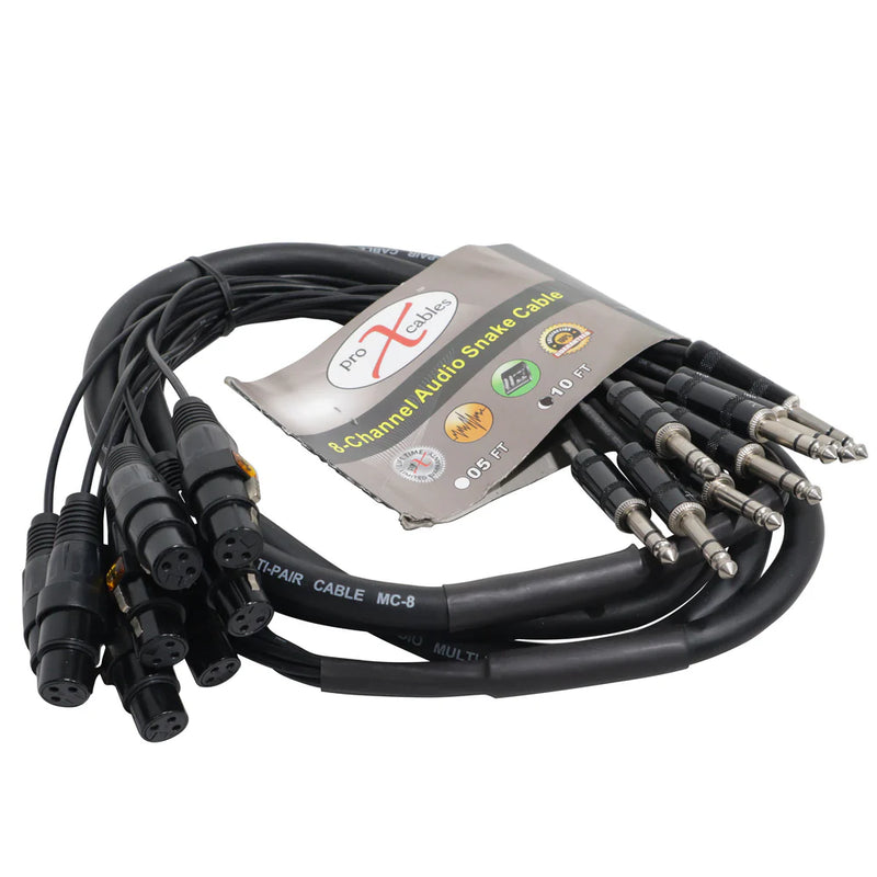 PRO-X- XC-8SXF10 - ProX XC-8SXF10 10' Ft High Performance 8-Channel Snake Cable XLR-F to 1/4" TRS Balanced Audio Cable