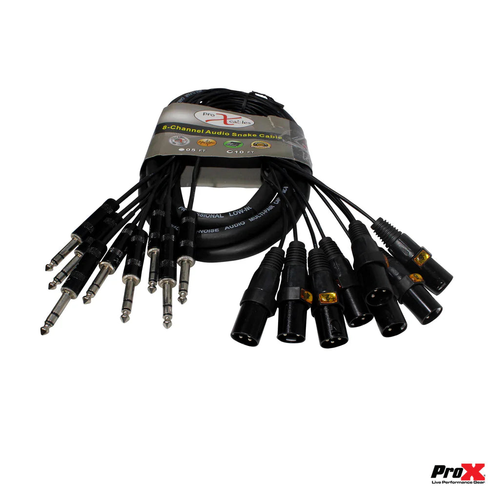 PRO-X- XC-8SXM10 - ProX XC-8SXM10 10 Ft. 8 Channel XLR3M TO 1/4" TRS Balanced Snake
