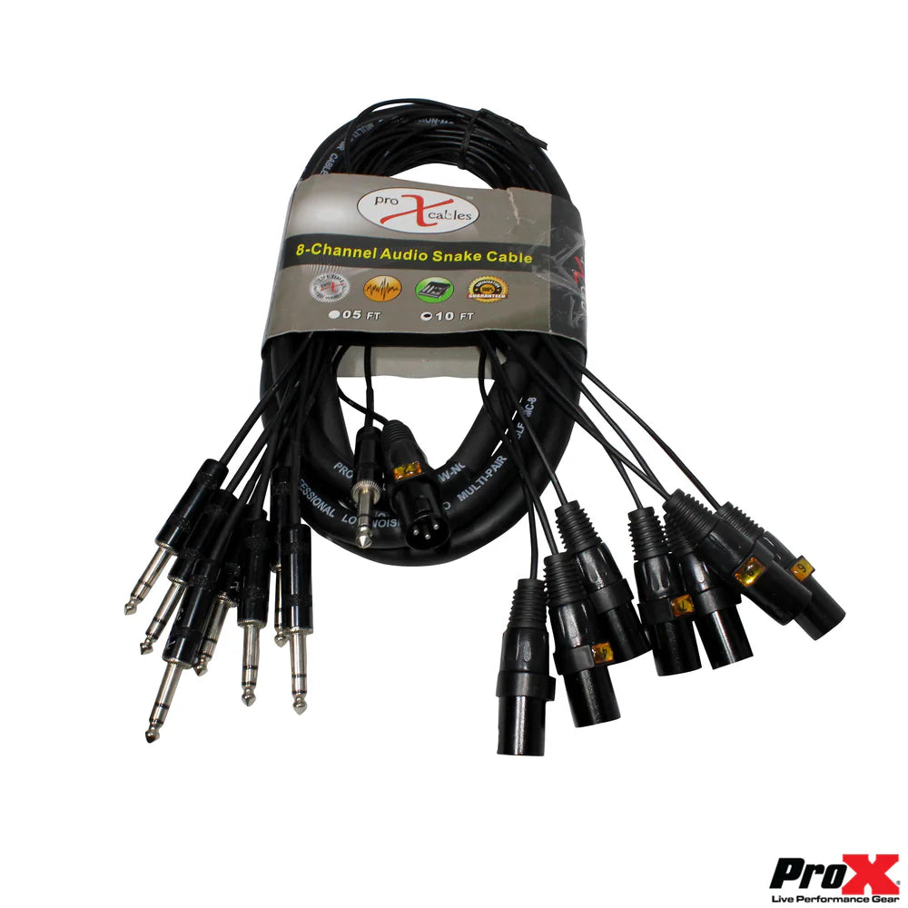 PRO-X- XC-8SXM10 - ProX XC-8SXM10 10 Ft. 8 Channel XLR3M TO 1/4" TRS Balanced Snake
