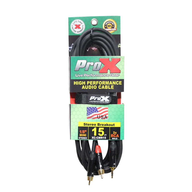 PRO-X- XC-CMR15 - ProX XC-CMR15 Unbalanced 1/8" Mini TRS-M to Dual RCA-M High Performance Audio Cable - 15 Ft