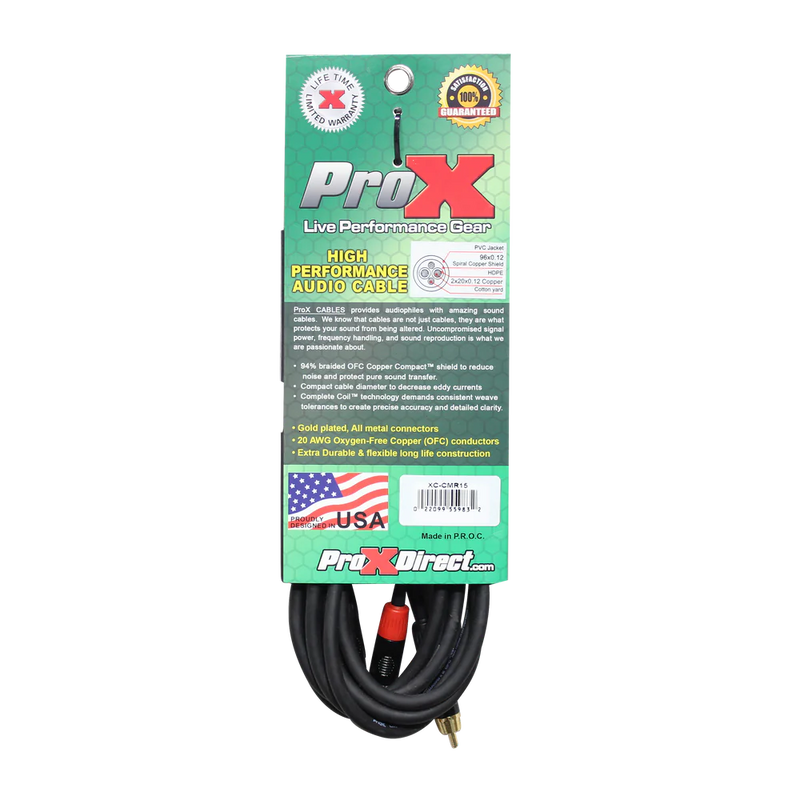 PRO-X- XC-CMR15 - ProX XC-CMR15 Unbalanced 1/8" Mini TRS-M to Dual RCA-M High Performance Audio Cable - 15 Ft