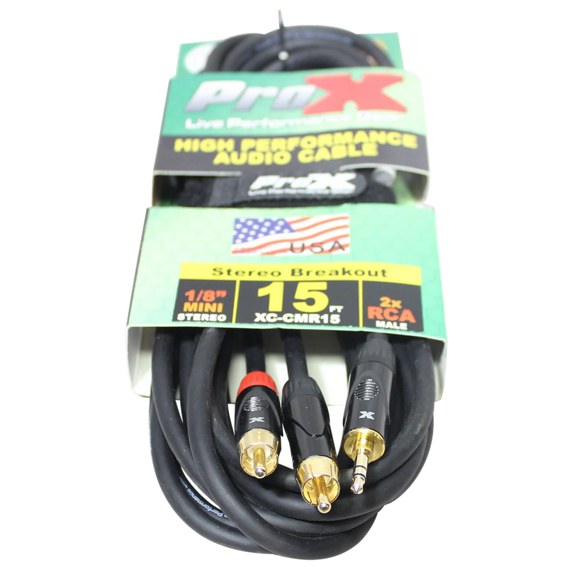 PRO-X- XC-CMR15 - ProX XC-CMR15 Unbalanced 1/8" Mini TRS-M to Dual RCA-M High Performance Audio Cable - 15 Ft