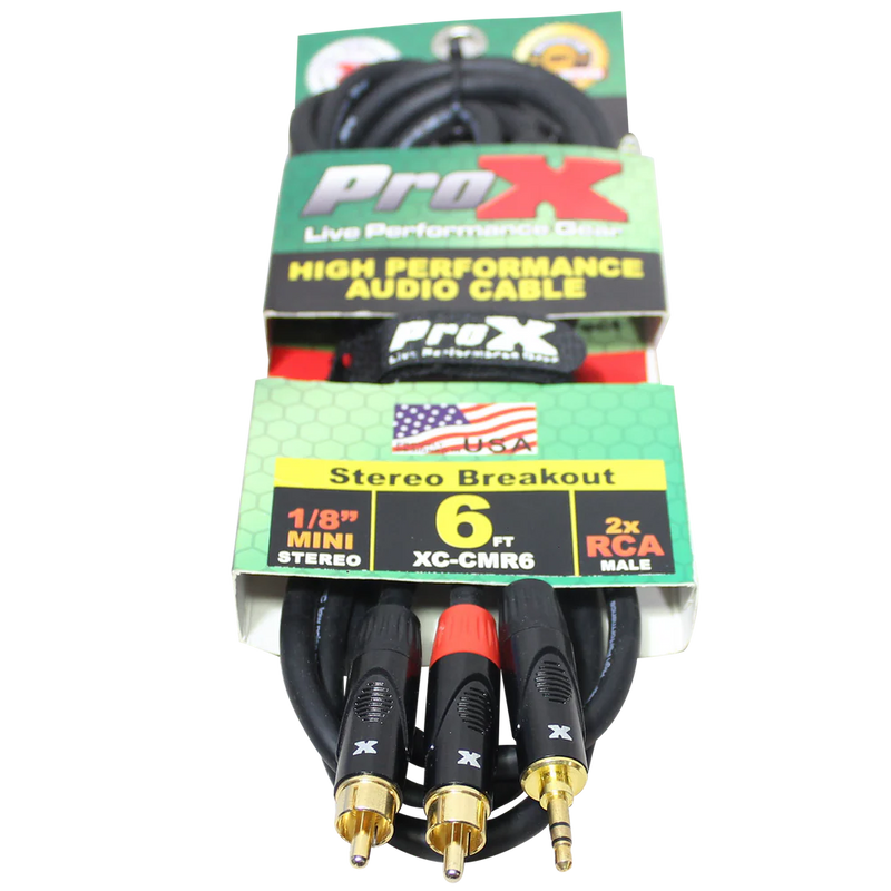 PRO-X- XC-CMR06 - ProX XC-CMR6 Unbalanced 1/8" Mini TRS to Dual RCA High Performance Audio Cable - 6 Ft.