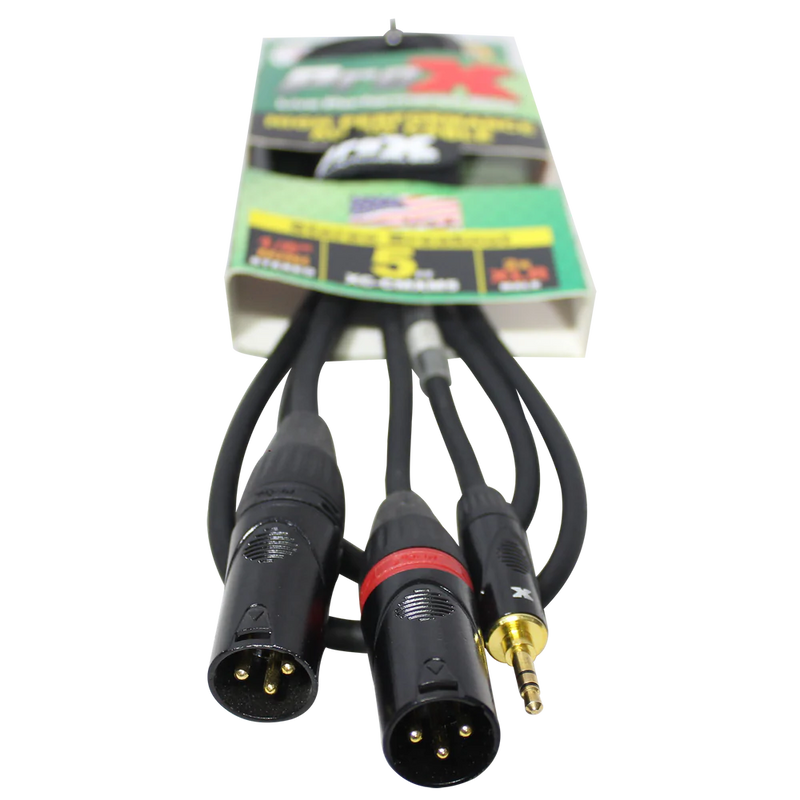 PRO-X- XC-CMXM5 - ProX XC-CMXM5 3.5mm Mini TRS Male to Dual XLR Male High Performance Audio Y Cable - 5 Foot