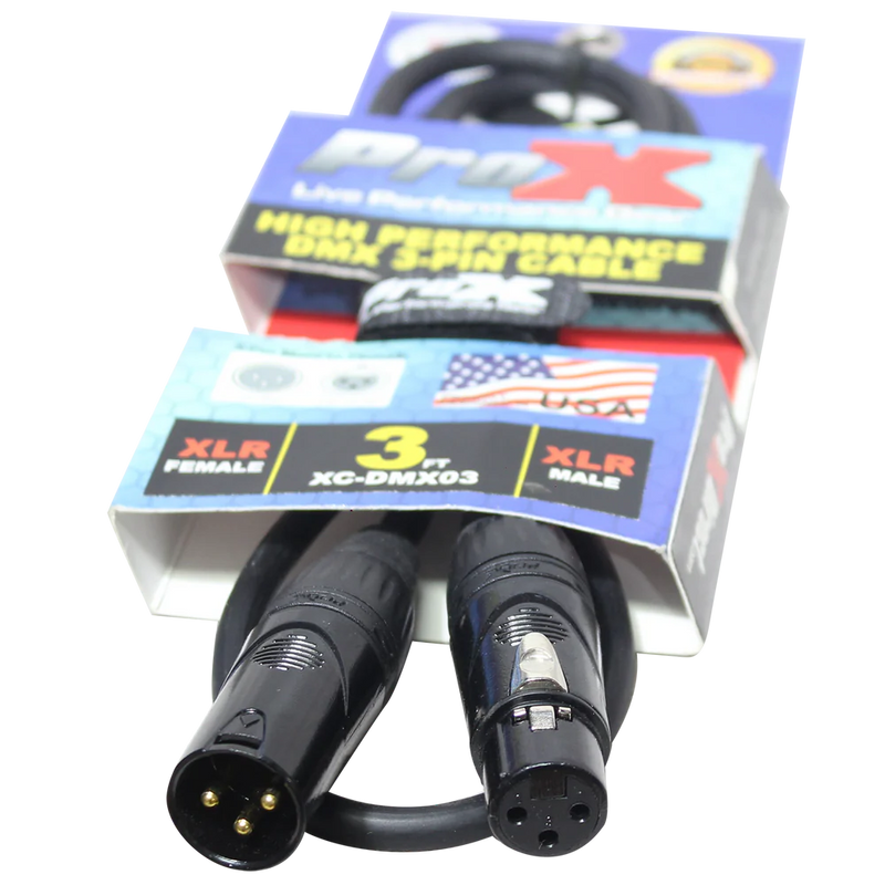 PRO-X- XC-DMX03 - ProX XC-DMX03 3 Ft. DMX XLR3-M to XLR3-F High Performance Cable