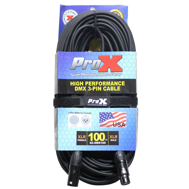 PRO-X- XC-DMX100 - ProX XC-DMX100 100 Ft. DMX XLR3-M to XLR3-F High Performance Cable