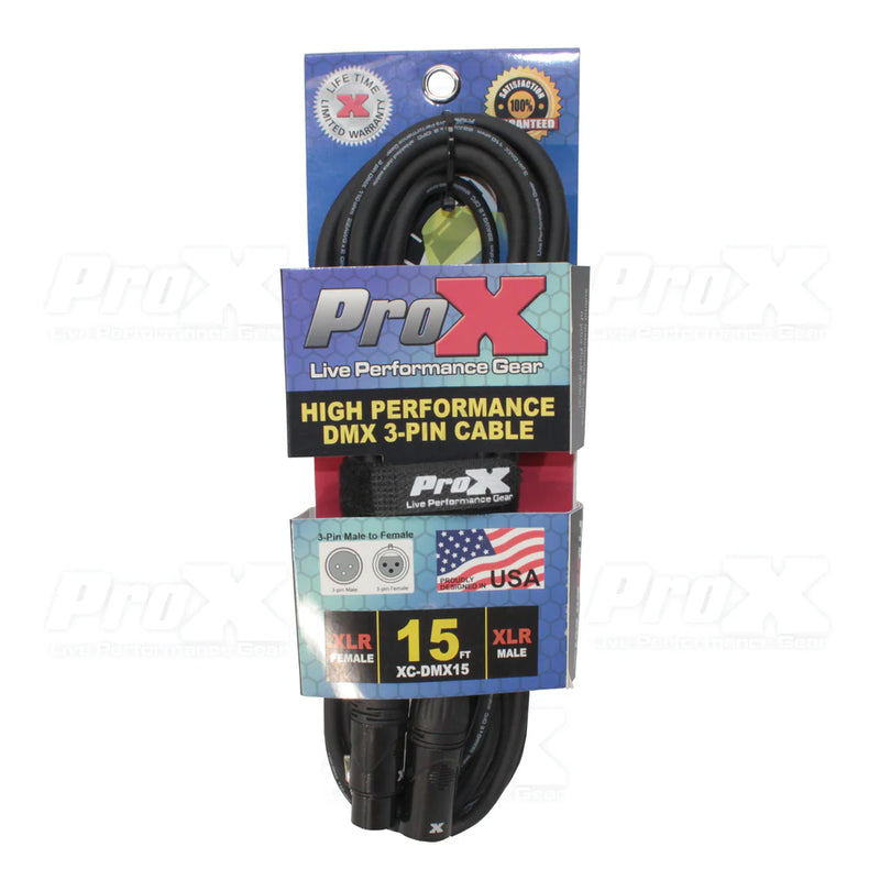 PRO-X- XC-DMX15 - ProX XC-DMX15 15 Ft. DMX XLR3-M to XLR3-F High Performance Cable