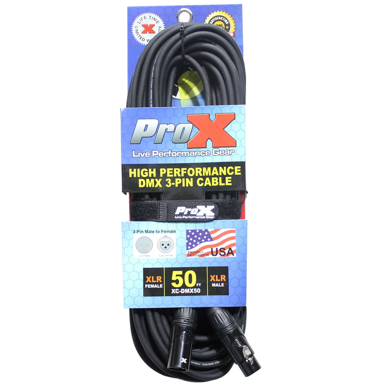 PRO-X- XC-DMX50 - ProX XC-DMX03 50 Ft. DMX XLR3-M to XLR3-F High Performance Cable