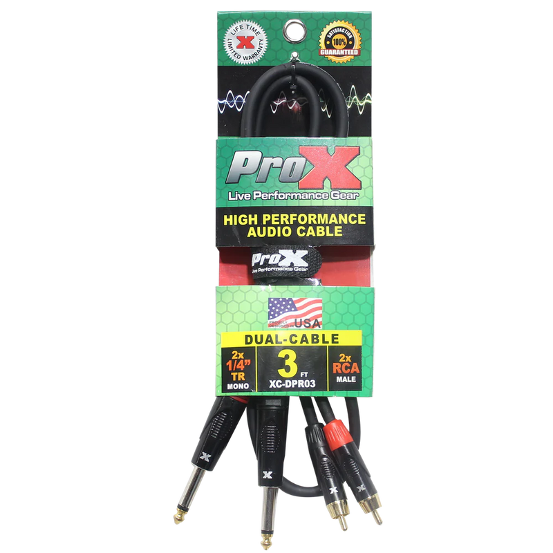 PRO-X- XC-DPR03 - ProX XC-DPR03 3 Ft. Unbalanced Dual 1/4" TS-M to Dual RCA-M High Performance Audio Cable