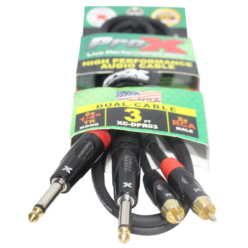 PRO-X- XC-DPR03 - ProX XC-DPR03 3 Ft. Unbalanced Dual 1/4" TS-M to Dual RCA-M High Performance Audio Cable