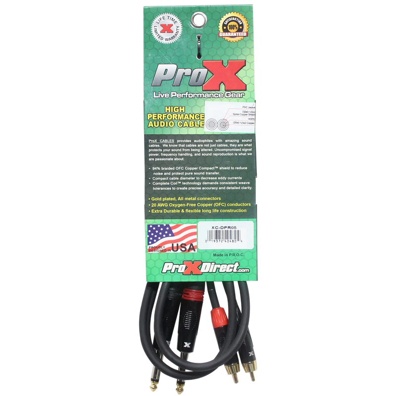 PRO-X- XC-DPR05 - ProX XC-DPR05 5 Ft. Unbalanced Dual 1/4" TS-M to Dual RCA-M High Performance Audio Cable