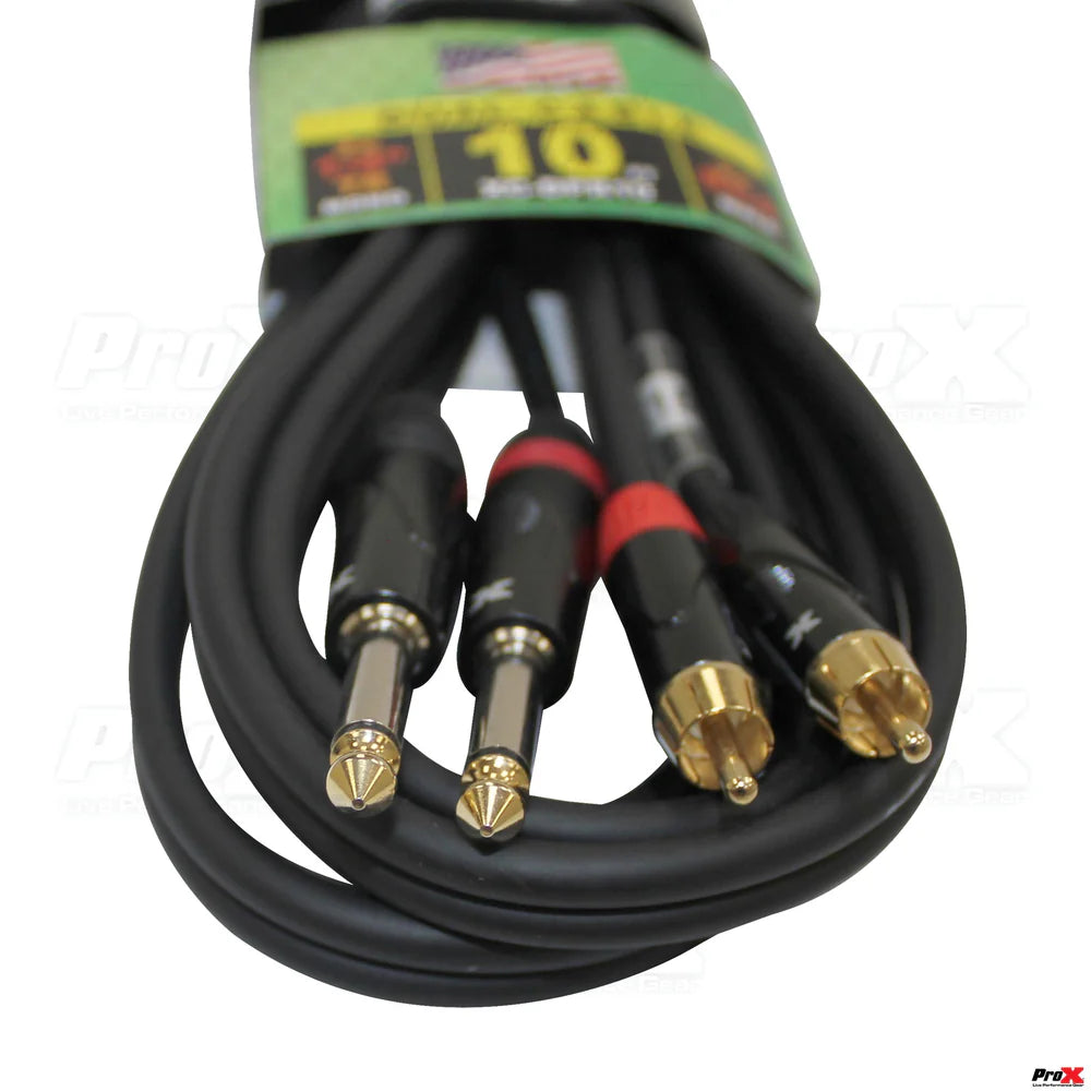 PRO-X- XC-DPR10 - ProX XC-DPR10 10 Ft. Unbalanced Dual 1/4" TS-M to Dual RCA-M High Performance Audio Cable