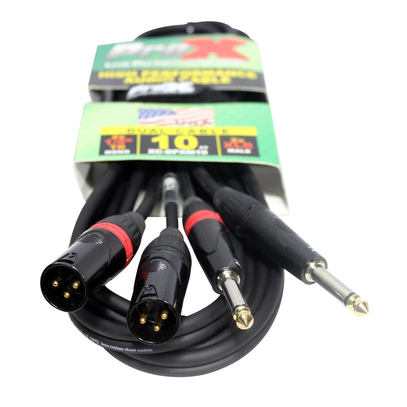 PRO-X- XC-DPXM10 - ProX XC-DPXM10 10 Ft. Unbalanced Dual 1/4" TS-M to Dual XLR-M High Performance Audio Cable