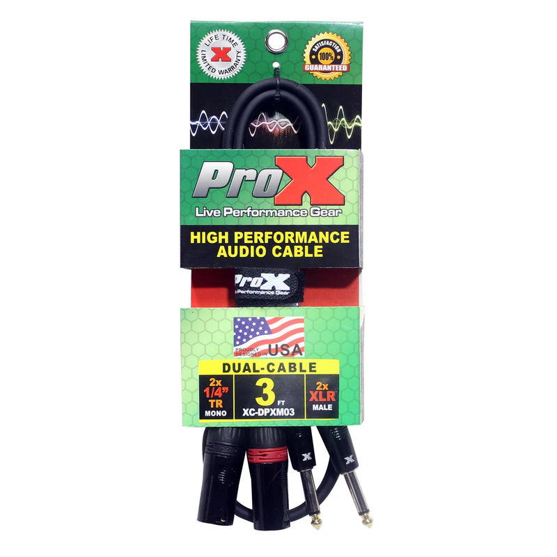 PRO-X- XC-DPXM03 - ProX XC-DPXM03 3 Ft. Unbalanced Dual 1/4" TS-M to Dual XLR-M High Performance Audio Cable