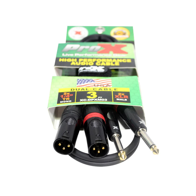 PRO-X- XC-DPXM03 - ProX XC-DPXM03 3 Ft. Unbalanced Dual 1/4" TS-M to Dual XLR-M High Performance Audio Cable