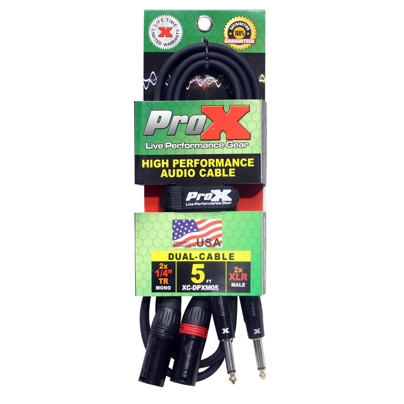 PRO-X- XC-DPXM05 - ProX XC-DPXM05 5 Ft. Unbalanced Dual 1/4" TS-M to Dual XLR3-M High Performance Audio Cable