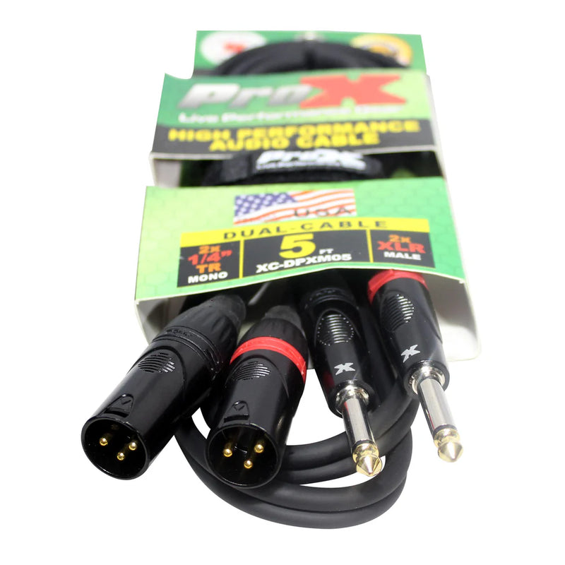 PRO-X- XC-DPXM05 - ProX XC-DPXM05 5 Ft. Unbalanced Dual 1/4" TS-M to Dual XLR3-M High Performance Audio Cable