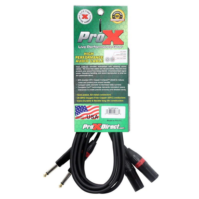 PRO-X- XC-DPXM10 - ProX XC-DPXM10 10 Ft. Unbalanced Dual 1/4" TS-M to Dual XLR-M High Performance Audio Cable