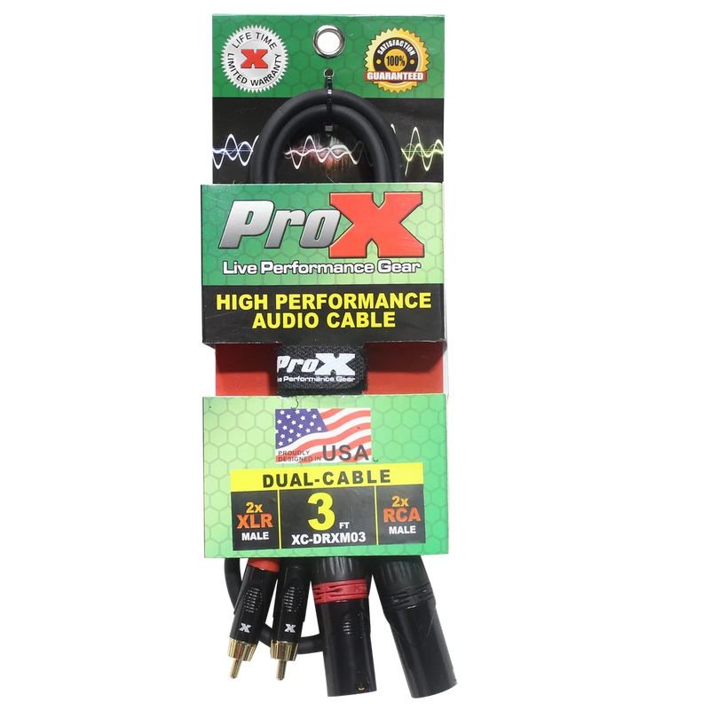 PRO-X- XC-DRXF03 - ProX XC-DRXM03 3 Ft. Unbalanced Dual RCA-M to Dual XLR3-M High Performance Audio Cable