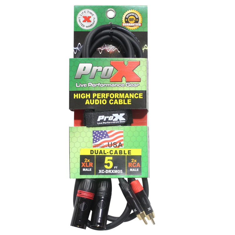 PRO-X- XC-DRXM05 - ProX XC-DRXM05 5 Ft. Unbalanced Dual RCA-M to Dual XLR3-M High Performance Audio Cable