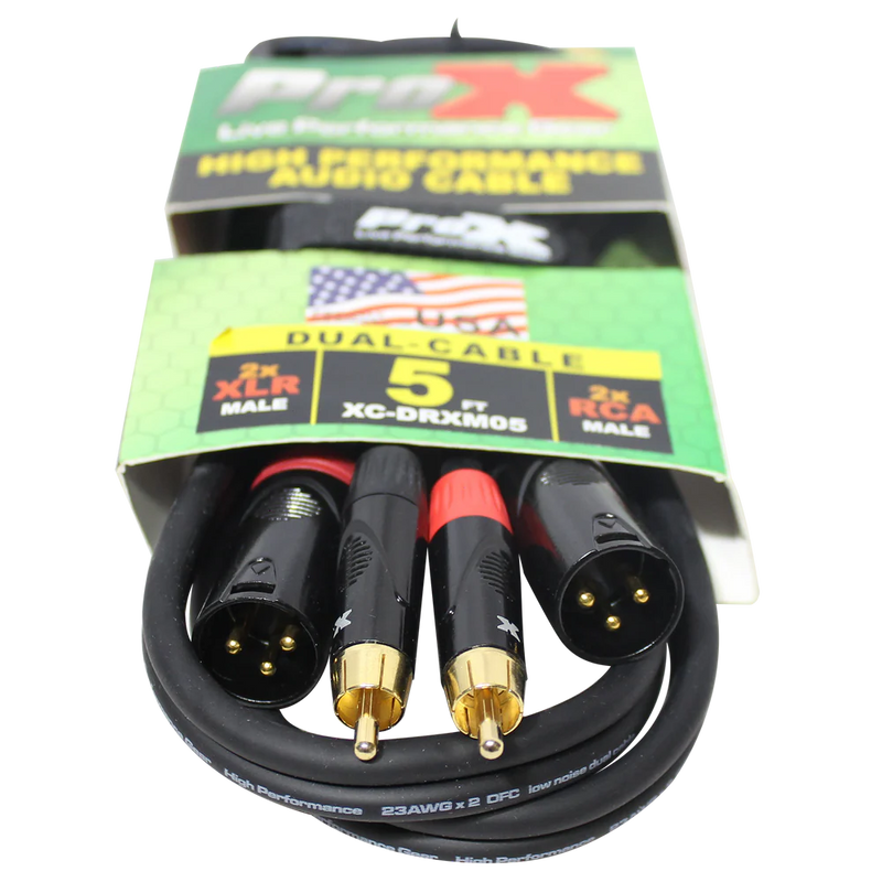 PRO-X- XC-DRXF05 - ProX XC-DRXM05 5 Ft. Unbalanced Dual RCA-M to Dual XLR3-M High Performance Audio Cable