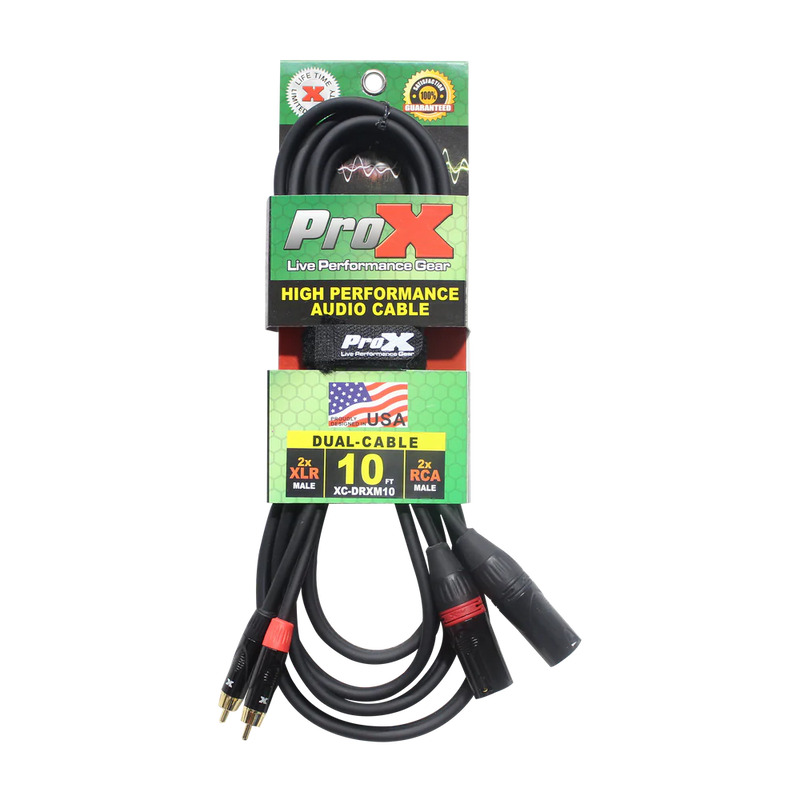 PRO-X- XC-DRXM10 - ProX XC-DRXM10 10 Ft. Unbalanced Dual RCA-M to Dual XLR3-M High Performance Audio Cable