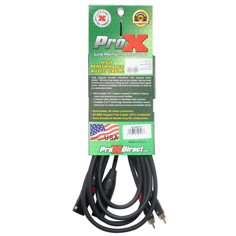 PRO-X- XC-DRXM10 - ProX XC-DRXM10 10 Ft. Unbalanced Dual RCA-M to Dual XLR3-M High Performance Audio Cable