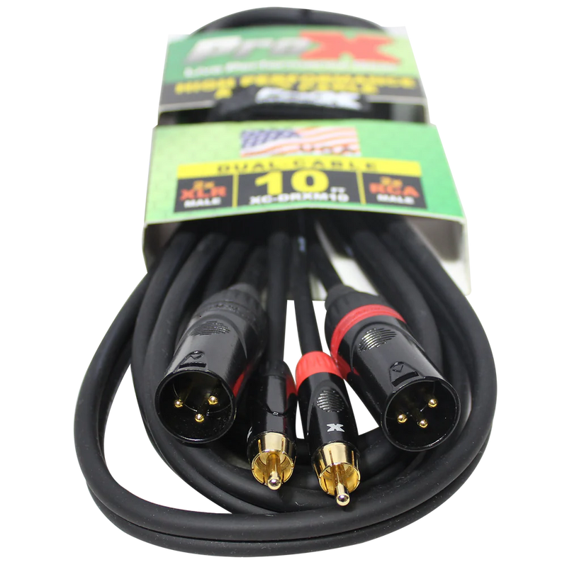 PRO-X- XC-DRXF10 - ProX XC-DRXM10 10 Ft. Unbalanced Dual RCA-M to Dual XLR3-M High Performance Audio Cable