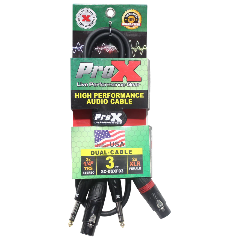 PRO-X- XC-DSXF03 - ProX XC-DSXF03 3 Ft. Balanced Dual 1/4" TRS-M to Dual XLR3-F High Performance Audio Cable