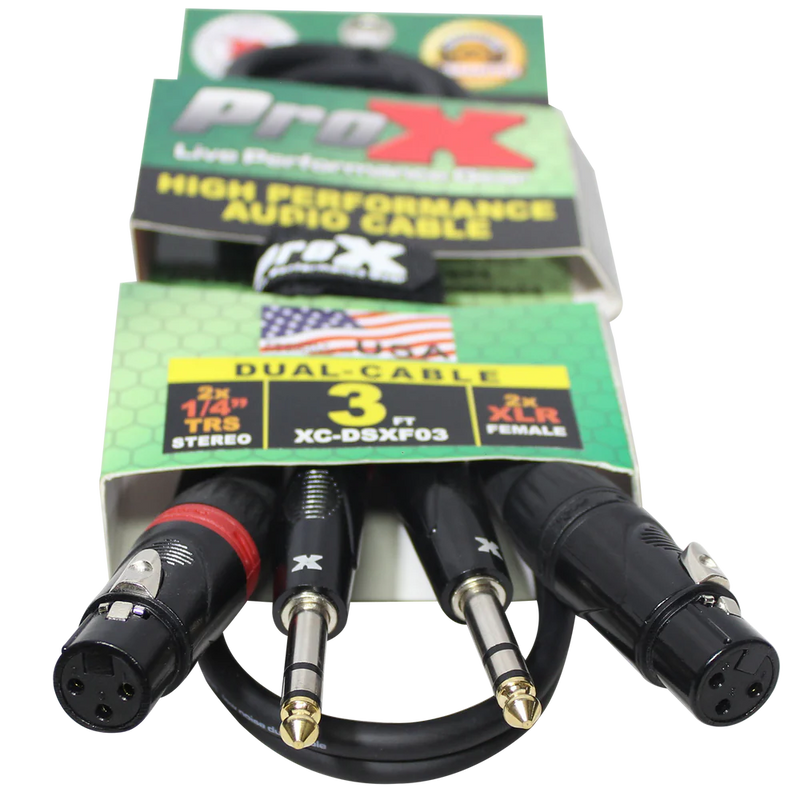 PRO-X- XC-DSXF03 - ProX XC-DSXF03 3 Ft. Balanced Dual 1/4" TRS-M to Dual XLR3-F High Performance Audio Cable