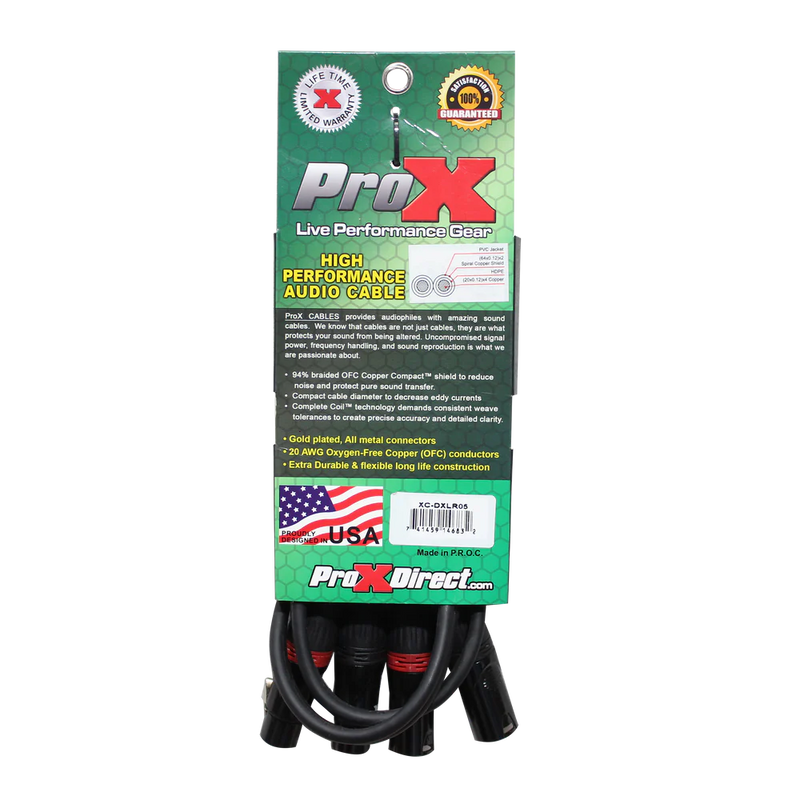 PRO-X- XC-DXLR05 - ProX XC-DXLR05 5 Ft. Balanced Dual XLR-M to Dual XLR-F High Performance Audio Cable