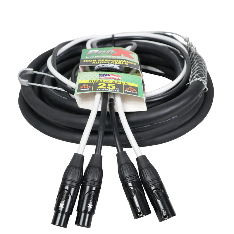 PRO-X- XC-DXLR25 - ProX XC-DXLR25 High Performance Dual XLR-M to Dual XLR-F Audio Cable 25' Ft