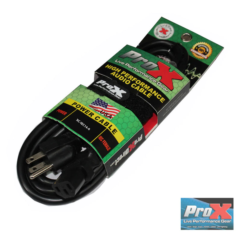 PRO-X- XC-IEC14-10 - ProX XC-IEC14-10 NEMA 5-15P to NEMA 3-Prong 5-15R 14AWG Shielded Power Cable - 10 Ft.