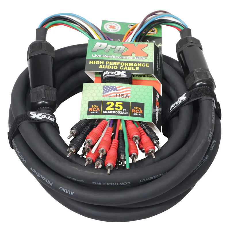 PROX-XC-MEDOOZA25 - ProX XC-MEDOOZA25 25' ft 10 RCA Channel + 3 Power Cable for Marine and Car Audio Medusa Style Cable