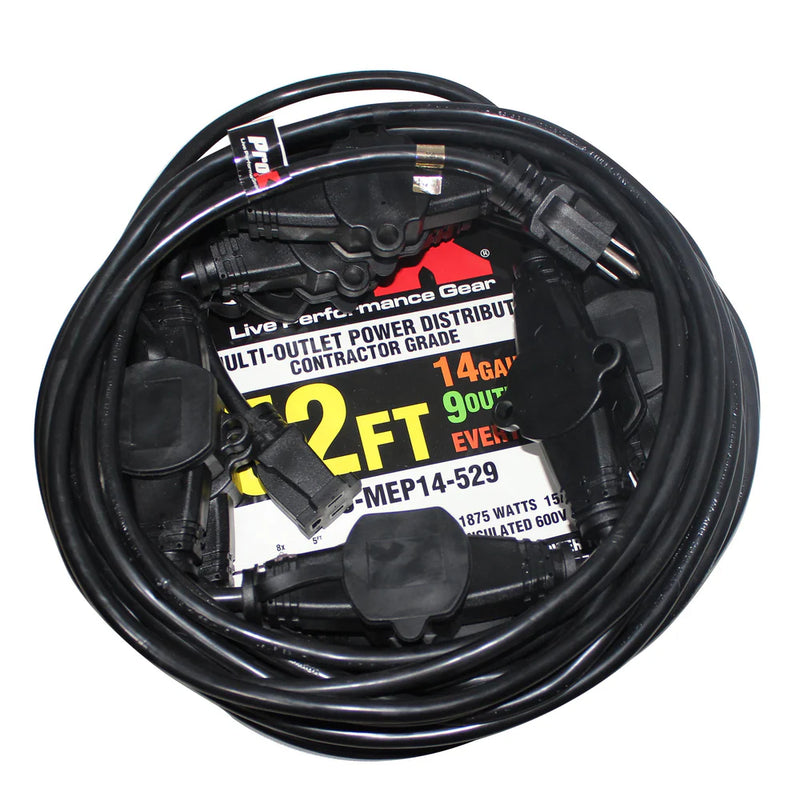 PRO-X- XC-MEP14-529 MK2 - ProX XC-MEP14-529 120VAC NEMA15 Male to 9 Socket Female Power Extension Cord - 52 Ft.