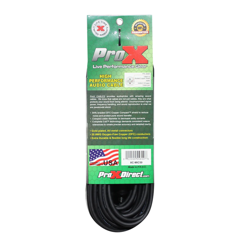 PRO-X- XC-MIC50 - ProX XC-MIC50 50 Ft. Balanced XLR3-F to XLR3-M High Performance Microphone Cable