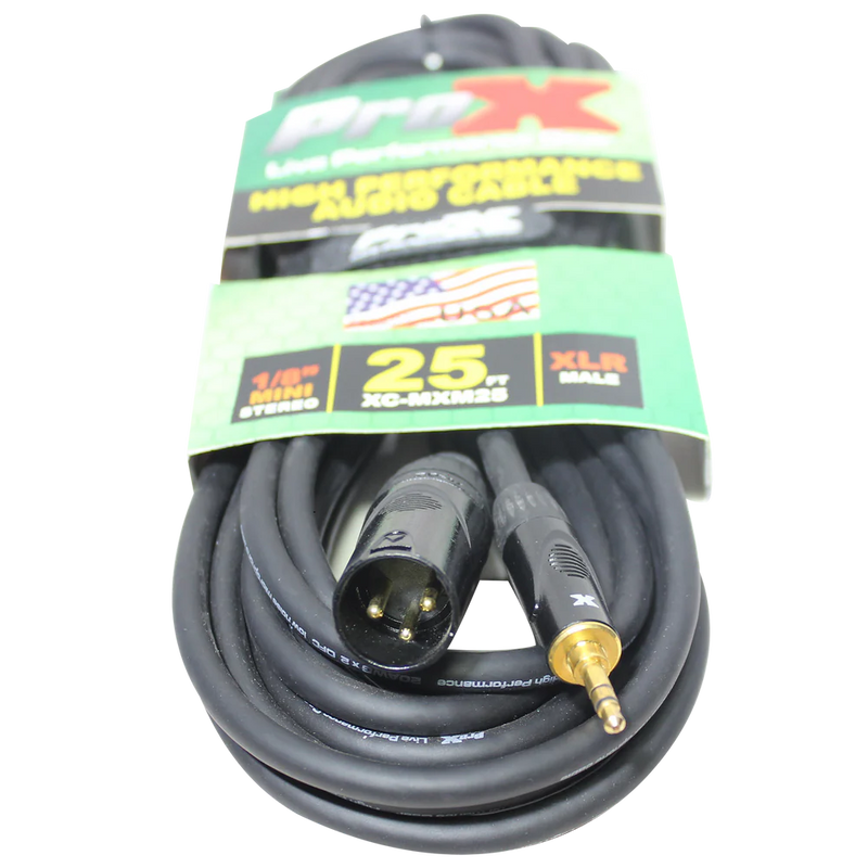 PRO-X- XC-MXM25 - ProX XC-MXM25 Unbalanced 1/8" TRS-M Mini to XLR3-M High Performance Audio Cable - 25 Ft.