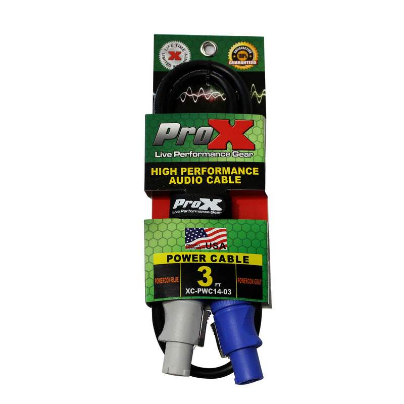 PRO-X- XC-PWC14-03 - ProX XC-PWC14-03 14 AWG High Performance Power Cord PowerCon Blue to PowerCon Grey - 3Ft