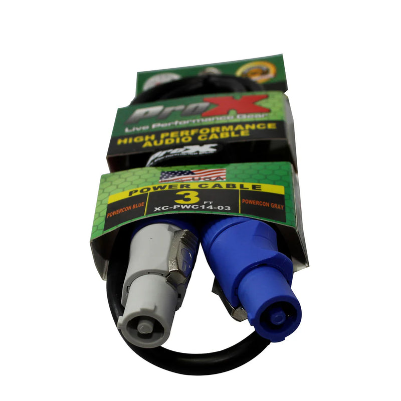 PRO-X- XC-PWC14-03 - ProX XC-PWC14-03 14 AWG High Performance Power Cord PowerCon Blue to PowerCon Grey - 3Ft