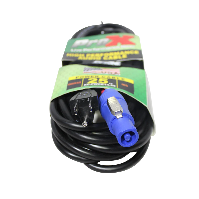 PRO-X- XC-PWCE14-25 - ProX XC-PWCE14-25 14 AWG High Performance Power Cord NEMA 5-15 Edison to PowerCon Blue Male - 25ft