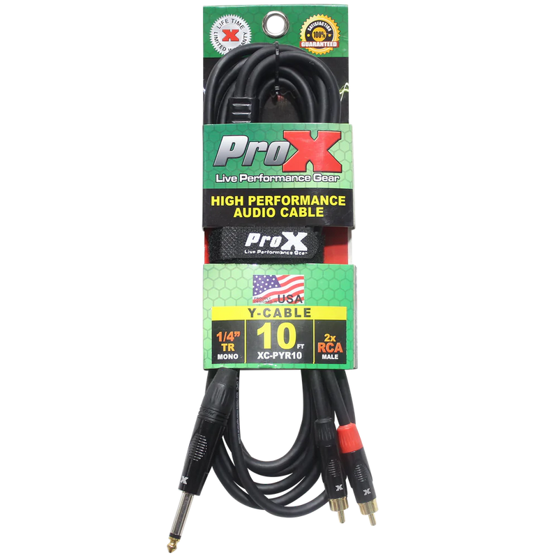 PROX-XC-PYR10 - ProX XC-PYR10 Unbalanced 1/4" TS-M to Dual RCA-M High Performance Audio Y Cable - 10 Ft.