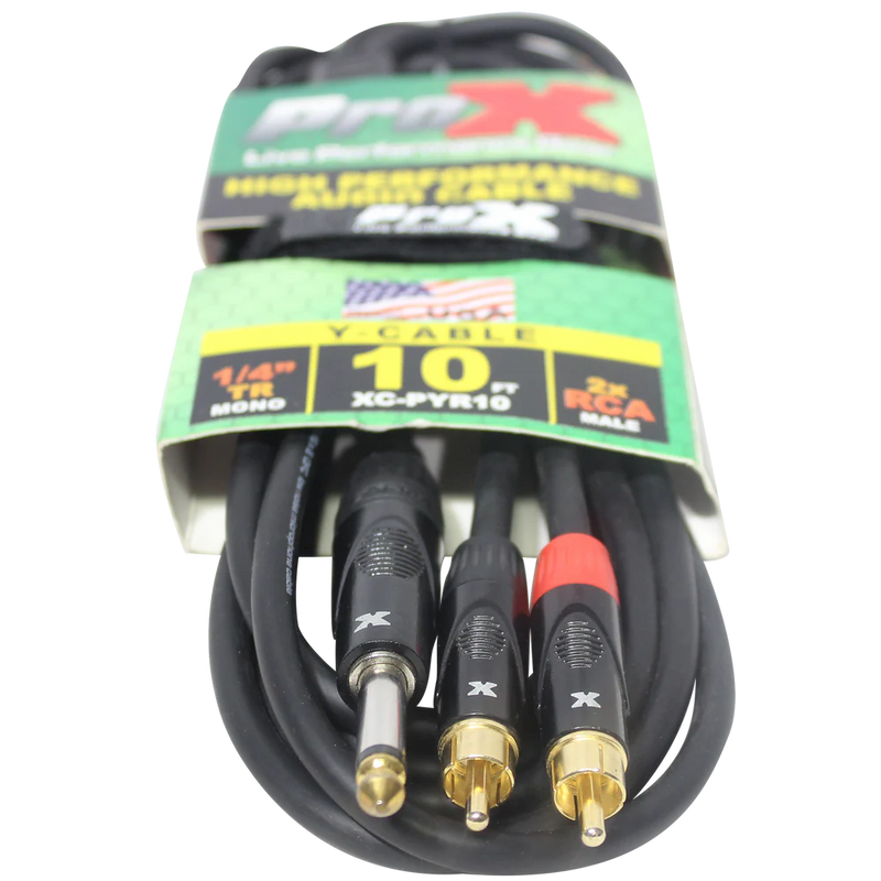 PRO-X- XC-PYR10 - ProX XC-PYR10 Unbalanced 1/4" TS-M to Dual RCA-M High Performance Audio Y Cable - 10 Ft.