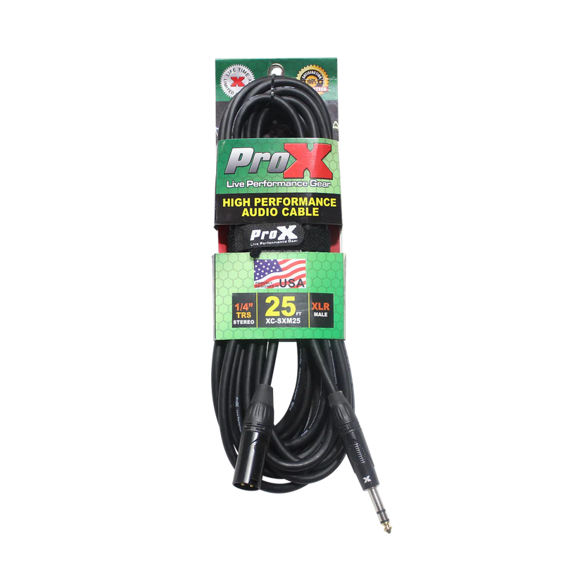 PRO-X- XC-SXM25 - ProX XC-SXM25 25 Ft. Balanced XLR-M to 1/4 TRS-M High Performance Audio Cable