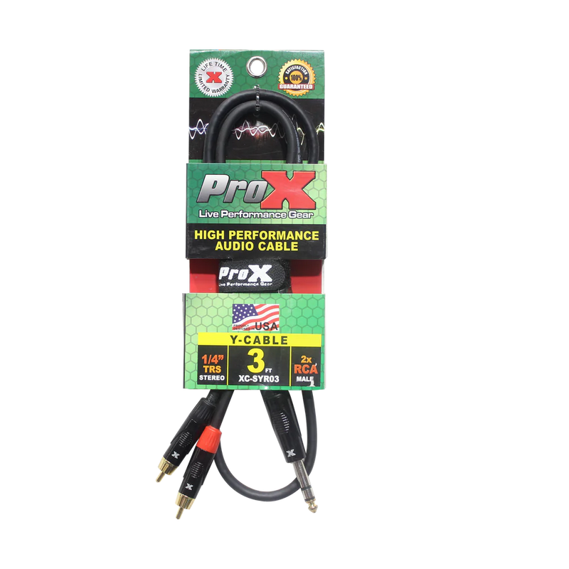 PRO-X- XC-SYR03 - ProX XC-SYR03 Unbalanced 1/4" TRS-M to Dual RCA-M High Performance Audio Cable - 3 Ft.