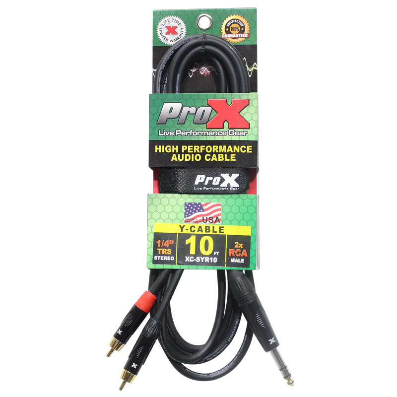 PRO-X- XC-SYR10 - ProX XC-SYR10 Unbalanced 1/4" TRS-M to Dual RCA-M High Performance Audio Cable - 10 Ft.