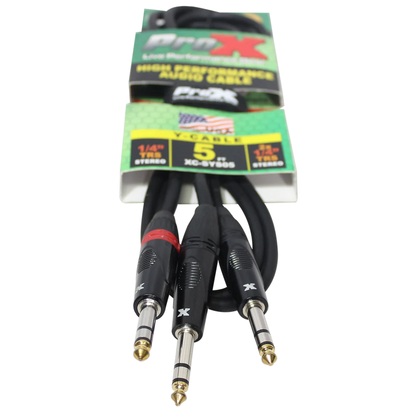 PRO-X- XC-SYS05 - ProX XC-SYS05 1/4" TRS-M to Dual 1/4" TRS-M High Performance Audio Cable - 5 Ft.