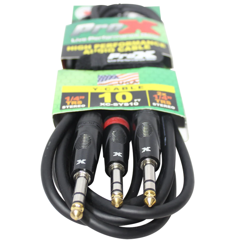 PRO-X- XC-SYS10 - ProX XC-SYS10 1/4" TRS-M to Dual 1/4" TRS-M High Performance Audio Cable - 10 Ft.